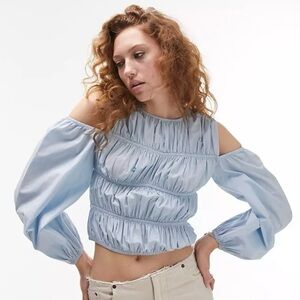 NWT Topshop Cotton Cold-Shoulder Blouse, US14